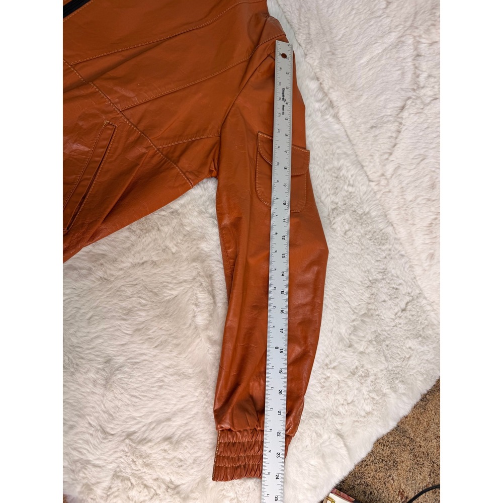 Vintage 70s 80s Genuine Leather Bomber Jacket Hecho en Mexico Burnt Orange M/L - Picture 6 of 7